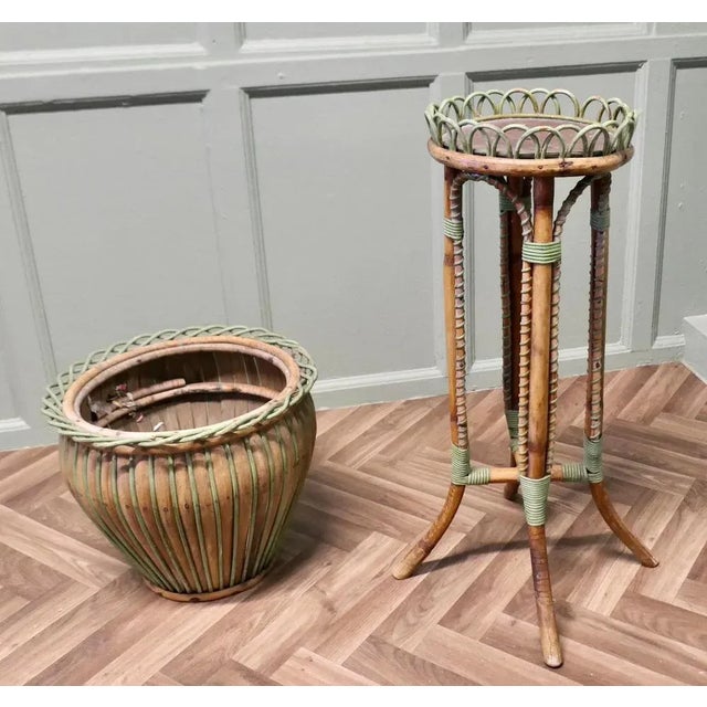 Wood Antique Arts and Crafts Bamboo Jardinière, 1890 For Sale - Image 7 of 9