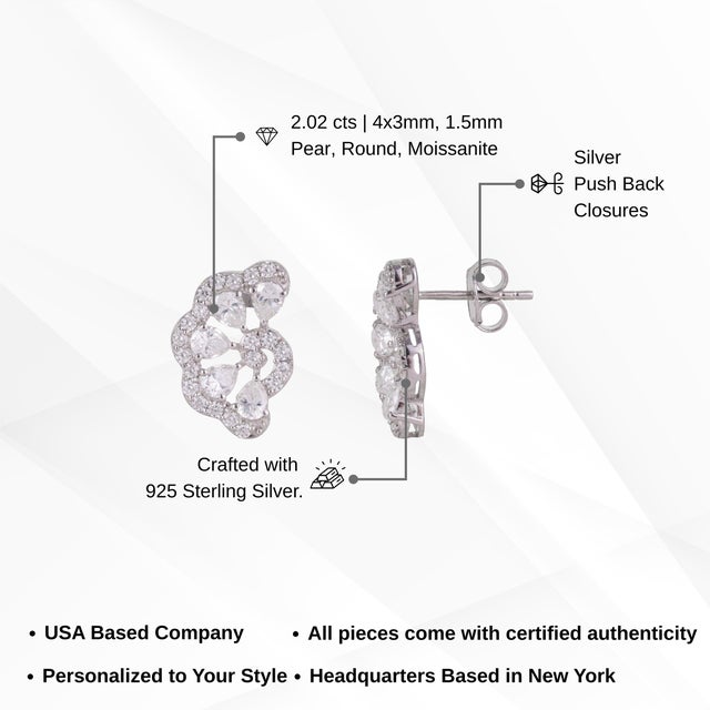 Contemporary Openwork Radiant Moissanite Cluster Stud Earrings, 2 Pieces For Sale - Image 10 of 12