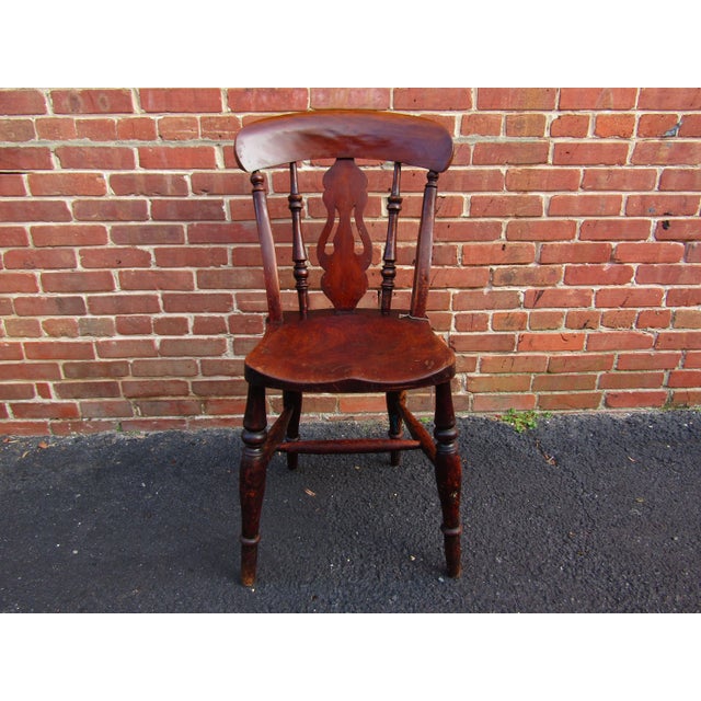 Victorian fiddleback kitchen chair, dining chair the chair has solid elm saddle shaped seat and beech legs and stretchers....