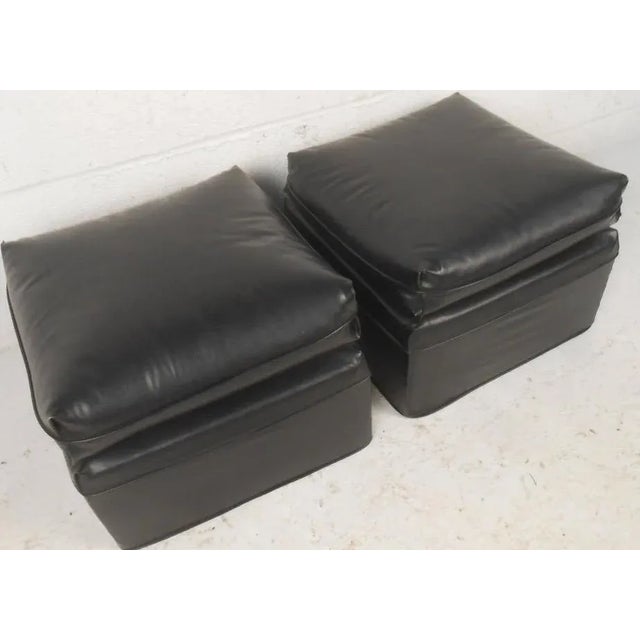 Pair of Midcentury Black Vinyl Ottomans For Sale In New York - Image 6 of 7