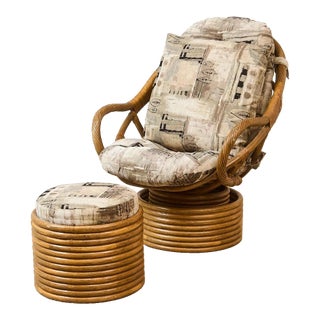 Bamboo Vintage Chair and Ottoman For Sale