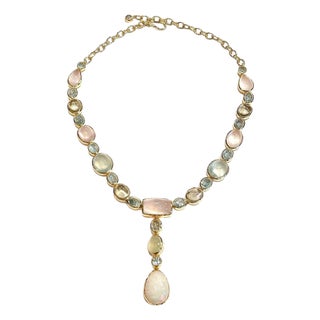 Bochic "Capri" Aquamarine, Lemon & Rose Quartz, Opal Necklace Set 18K & Silver For Sale