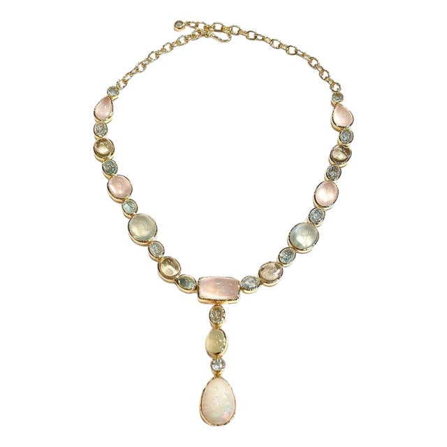 Bochic "Capri" Aquamarine, Lemon & Rose Quartz, Opal Necklace Set 18K & Silver For Sale