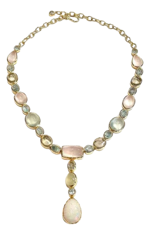 Bochic "Capri" Aquamarine, Lemon & Rose Quartz, Opal Necklace Set 18K & Silver