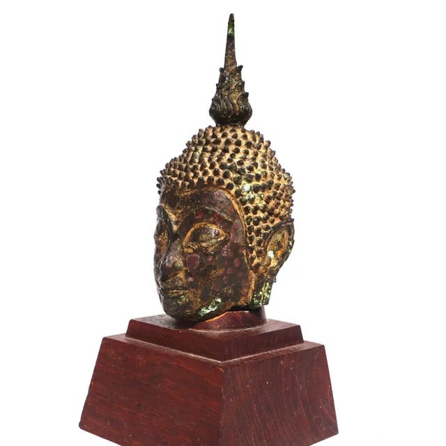 15th Century & Earlier 15th Century Ayutthaya Lacquered And Gilt Bronze Buddha Head For Sale - Image 5 of 11