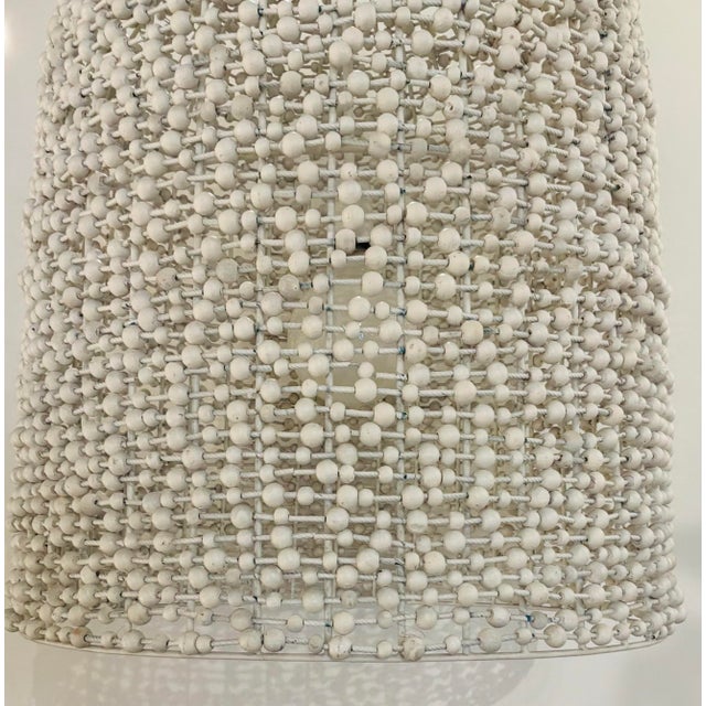 Stylish Worlds Away Modern White Washed Wood Bead Arleigh Dome Pendant Light, showroom floor sample