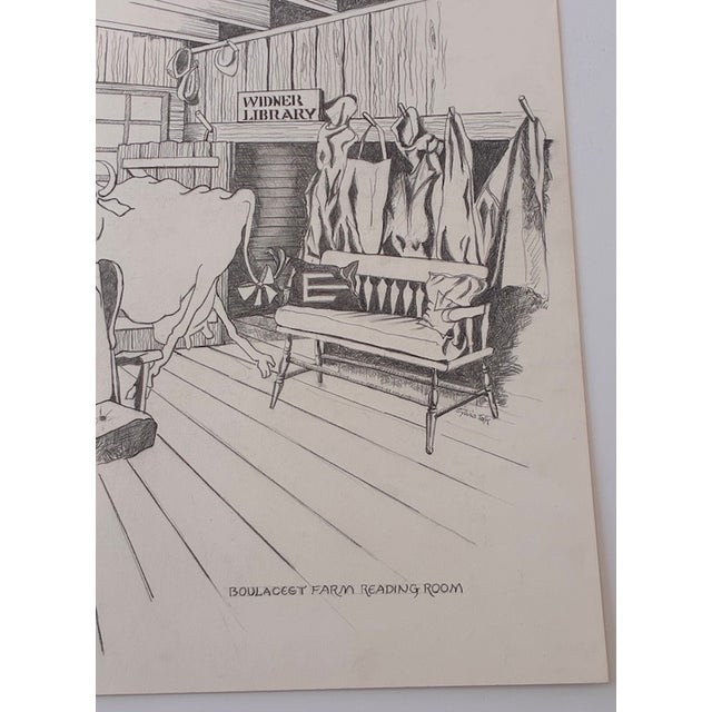Illustration 1980s Sylvia Tolk "Boulaceet Farm, Nova Scotia, Reading Room" For Sale - Image 3 of 10