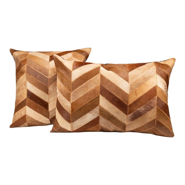 Canvello Genuine Cowhide Leather Decorative Throw Pillows With Feather Down Inserts- Set of 2 For Sale