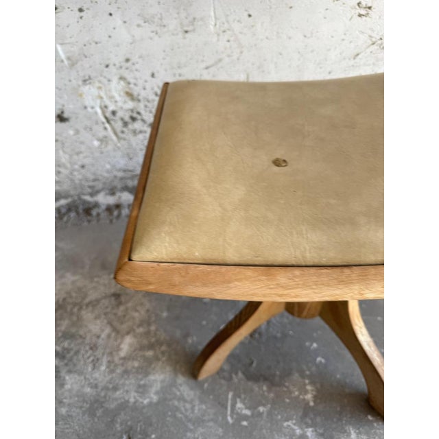 Vintage Wooden Stool with Light Yellow Seat For Sale - Image 4 of 10