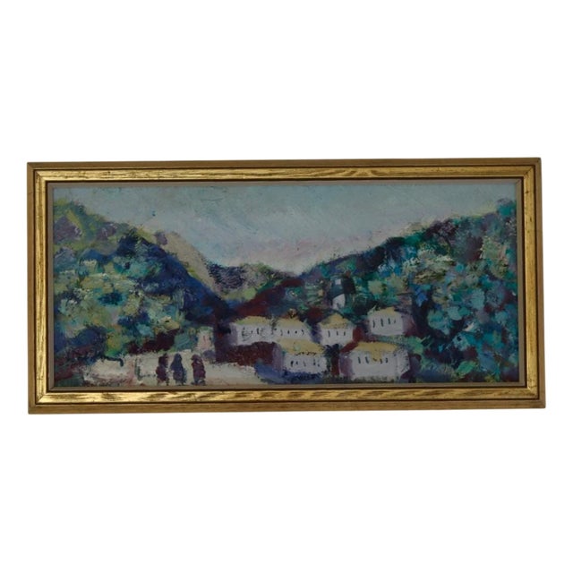 Bertil Wahlberg, Village, 1960s, Oil on Panel, Framed For Sale