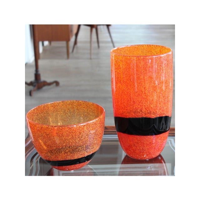 Murano Glass Orange Vases, 1979, Set of 2 For Sale - Image 4 of 11