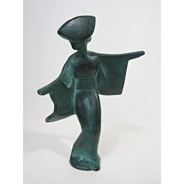 1950s Set of 3 Verdigris Cast-Iron Japanese Awa Odori Geisha Dancers, 7" MCM For Sale - Image 9 of 9