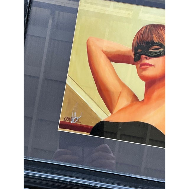 Black Vintage Masked Lady Oil Print in Black Frame For Sale - Image 8 of 14
