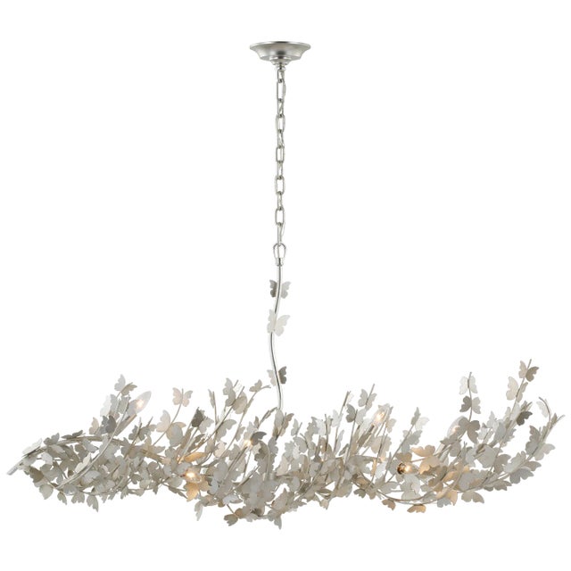 Transitional Julie Neill for Visual Comfort Signature Farfalle Large Linear Chandelier in Burnished Silver Leaf For Sale - Image 3 of 5