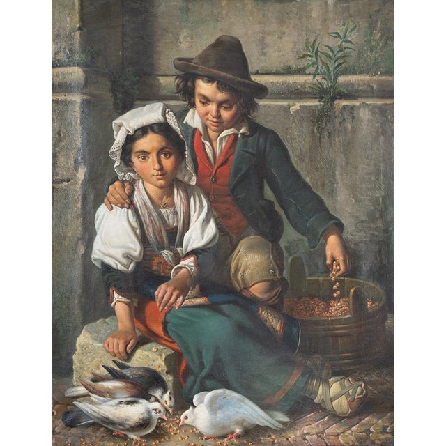 Antique oil painting on canvas with a period frame, signed "Tommaso De Vivo 1867." Naples, 19th century. The painting...