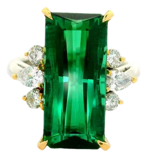 9.68 Carat Green Tourmaline Diamond Platinum 18k Yellow Gold Ring, Size 7.25