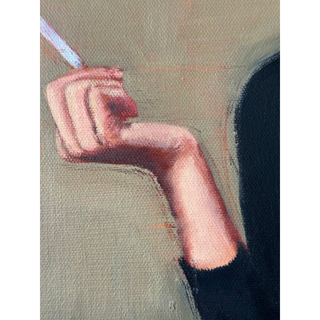 Original oil painting of woman smoking gallery wrapped canvas Signed “MCollins” on left side of canvas. Signed by Michelle...