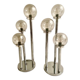 Space Age Chrome and Glass Floor Lamps - a Pair For Sale