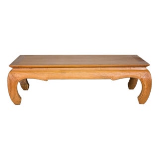 Natural Wood Chow Leg Coffee Table with Carved Apron, Vintage For Sale