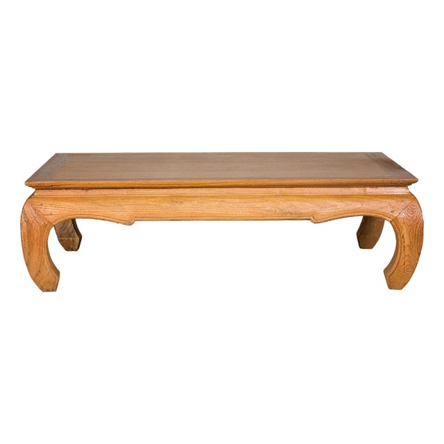 Natural Wood Chow Leg Coffee Table with Carved Apron, Vintage For Sale