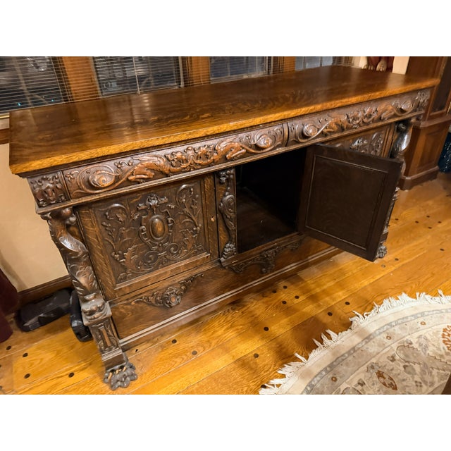 Wood Downsizing - Must Sell - Late 19th Century English Renaissance Gothic Oak Buffet Sideboard For Sale - Image 7 of 13
