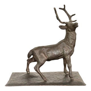 Antoine-Louis Barye Style French Art Deco Bronze Over Copper "Listening Stag" Sculpture For Sale