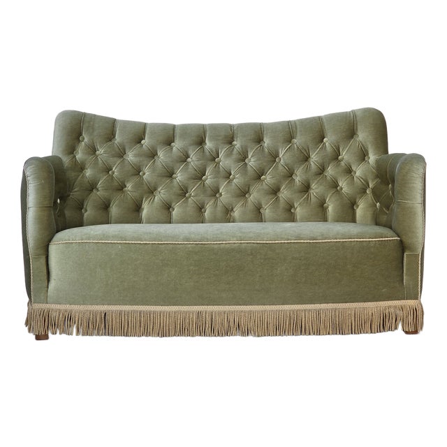 Danish 2-Seater Sofa in Light Green Velour and Ash, 1960s For Sale
