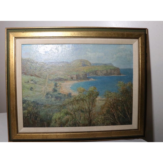 Nautical Antique 1900's Original Joseph Wolinski Landscape Coast Nautical Oil Painting For Sale - Image 3 of 12