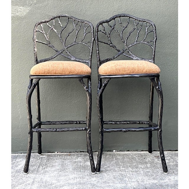 Mid-Century Modern Vintage Veneman Cast Aluminum Branch Barstools. - A Pair For Sale - Image 3 of 12