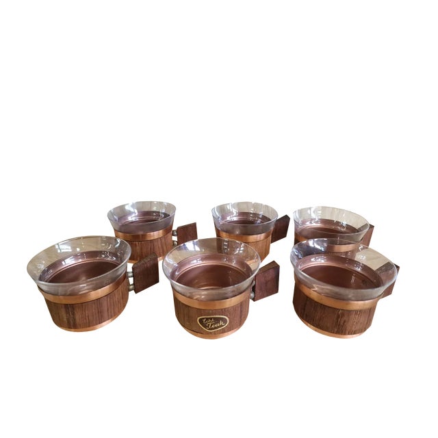 Vintage Glass Cups in Teak, Set of 6 For Sale