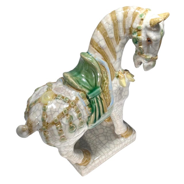 Off-white Mid Century Chinese Ceramic War Horse For Sale - Image 8 of 9