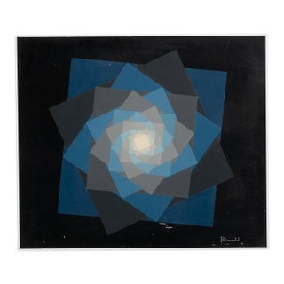 20th Century Belgian Black Geometric Abstract Vintage Painting With Metal Frame by Rene Berdal For Sale