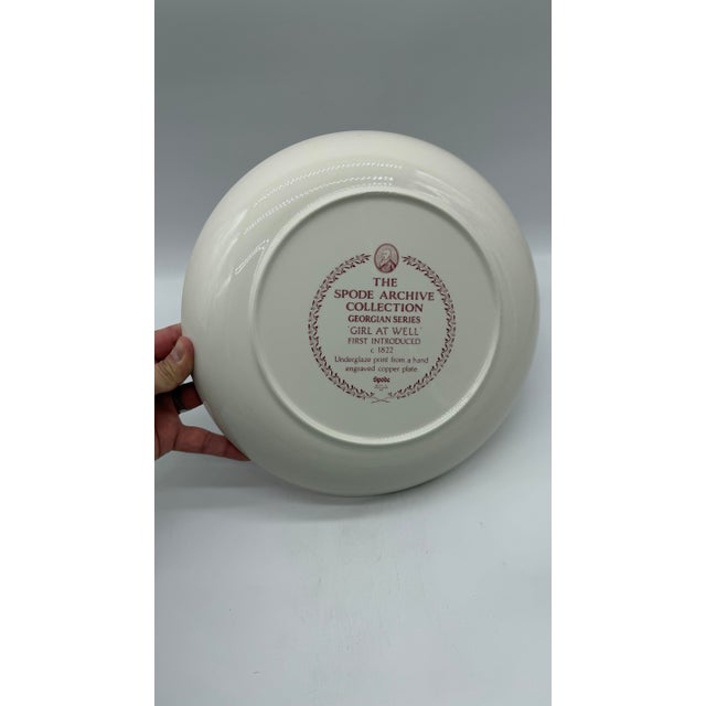 A Vintage Spode Red Transferware "Girl at the Well" 12" Pasta Bowl, Circa 1960's For Sale - Image 9 of 10