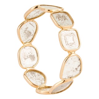 Handmade 1.1ct Uncut Diamond Bezel-Set Band Ring in 18k Yellow Gold Size 8 For Sale