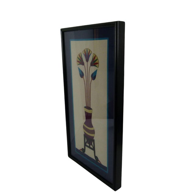 Vintage Hand Made Egyptian Revival Cotton Lotus Appliqué on Linen, Framed For Sale - Image 10 of 12
