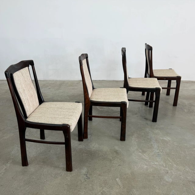 Dimensions: H 33" x W 19.5" x D 22" Vintage set of 4 German Mid-Century Modern dining chairs 1970s. Newly upholstered...