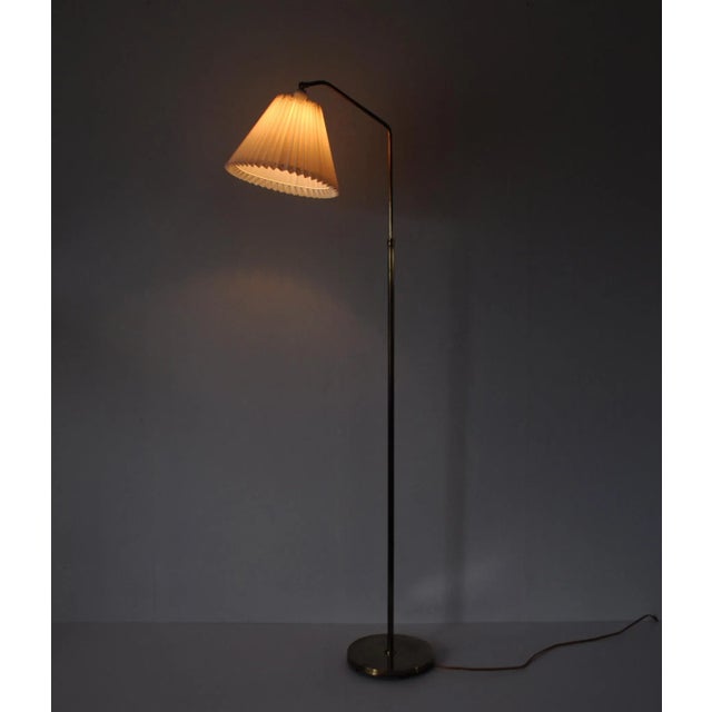Scandinavian Floor Lamp in Brass with Pleated Shade, 1950s For Sale - Image 10 of 12