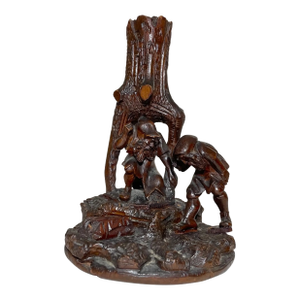 Antique German Black Forest Wood Gnome Sculpture Statue Candle Holder Figure