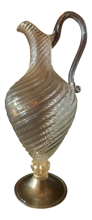 Hand Blown Italian Murano Swirl Decanter with Gold Leaf Inclusions
