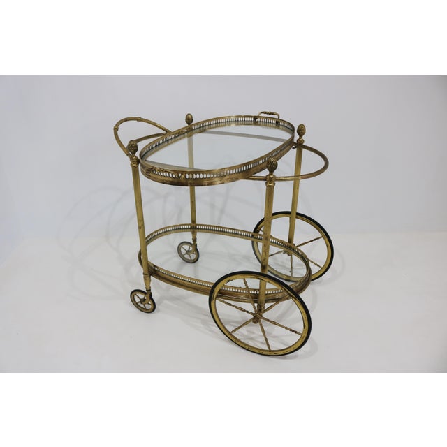 Metal Vintage Oval Brass and Glass Bar Cart from Maison Baguès, 1950s For Sale - Image 7 of 17