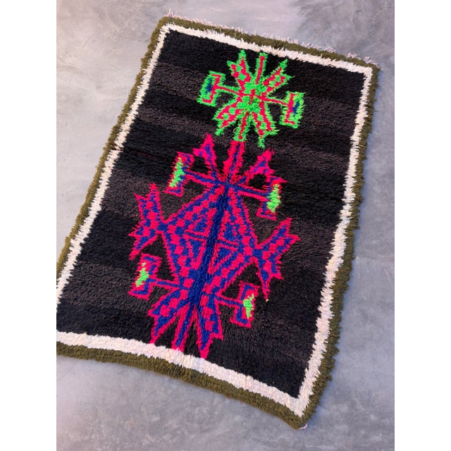 Mid-Century Modern Vintage Black Moroccan Cotton Rug For Sale - Image 3 of 9
