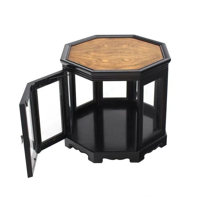 Early 20th Century Octagonal Black With Burl Wood Top Cabinet Side Table For Sale - Image 4 of 10