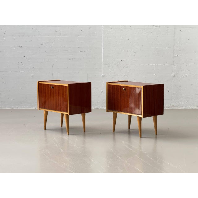 Mid-Century Modern Mid-Century Modern Bedside Table with Drop-Down Door, 1950s For Sale - Image 3 of 17