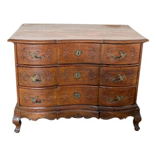 French Provincial Serpentine Commode in Carved Oak With Inlay, 18th Century For Sale