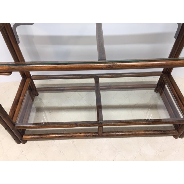 Vintage Rattan and Glass Arched Fan Top Multi Shelf Etagere For Sale - Image 15 of 18