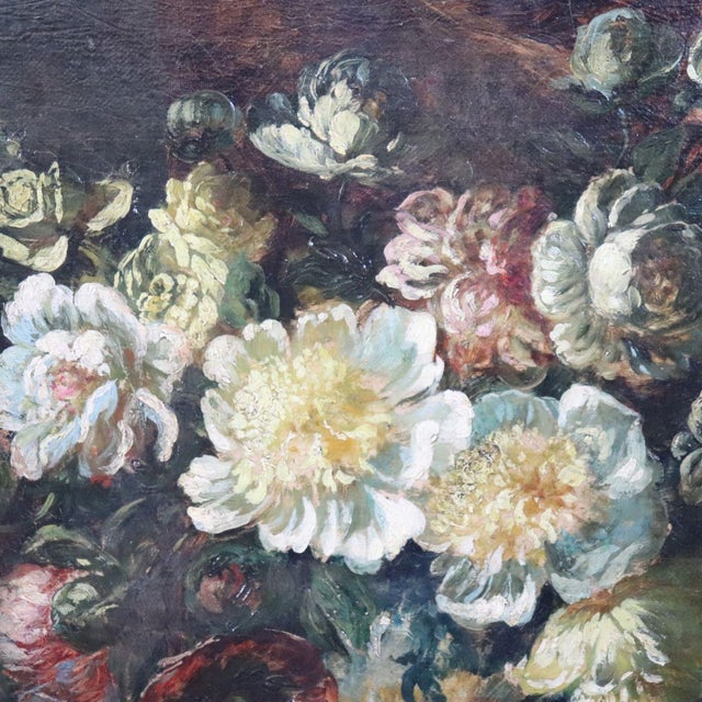 Still Life with Flowers and Fruits, 1800s, Large Oil on Canvas, Framed For Sale - Image 4 of 18