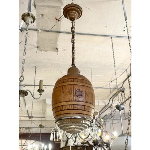 1940s Vintage Art Deco Root Beer Barrel Pendant Ceiling Light Rewired. Great design perfect for a billiard, game or bar...