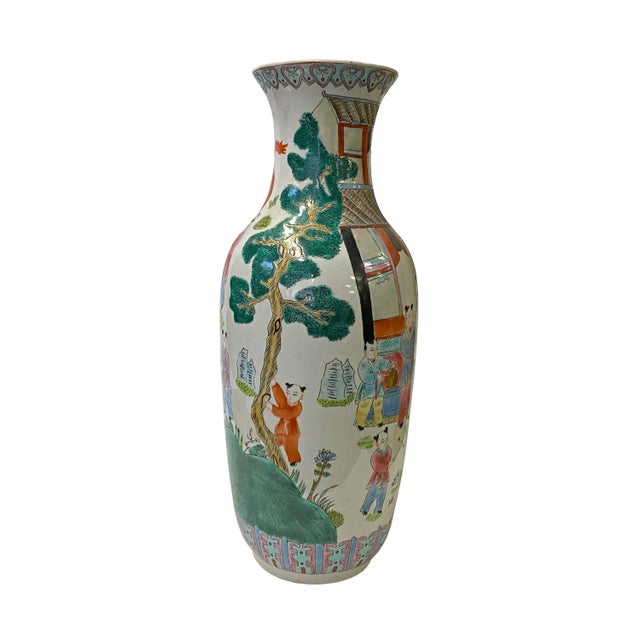 Vintage Chinese Ceramic White Porcelain Color People Graphic Vase For Sale In San Francisco - Image 6 of 8