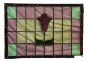 Antique Victorian Floral Leaded Stained Architectural Glass Window Panel