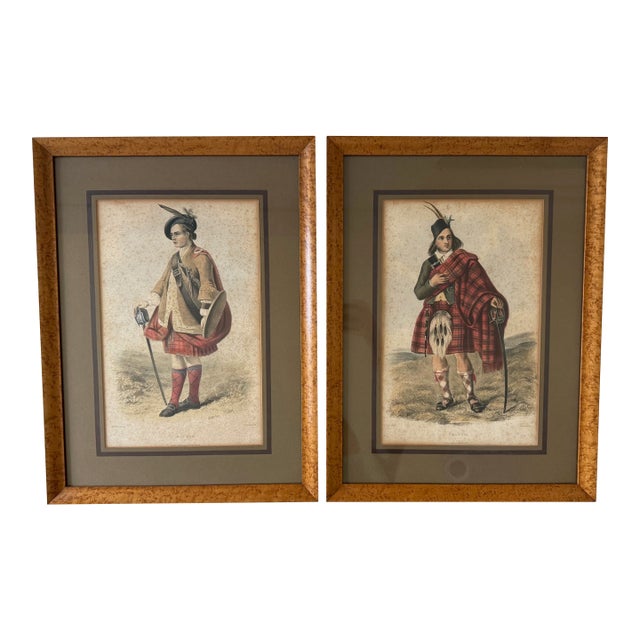 Pair of Framed Hand Colored Lithographs of "The Clans of the Scottish Highlands" by Robert Ronald McIan For Sale